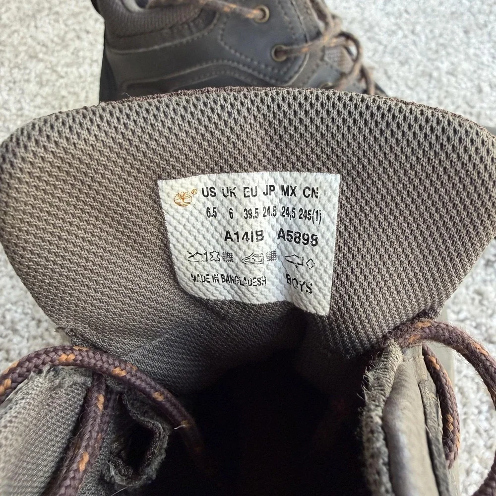 Timberland Hiking Boots Boys Size 6.5 Brown Leather Lace Up Trail Outdoor Ankle